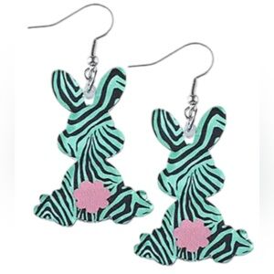 Blue & Black Zebra Striped Bunny Earrings
